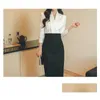 Basic Casual Dresses Summer Autumn Black White Stitching Office Sheath Bodycon Pencil Dress High Waist Chic Party Womens Drop Delivery Dhrkh