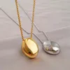 Colliers pendants Collier ovale en métal en acier inoxydable pour femmes Fily Fashion Gold Couleur brossée Long Pull Bilans de bijoux Accessoires