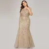 Ever Pretty Dress Plus Size Sequin Mesh Mermaid Slim Evening Dress Beaded Leaves Pattern Formal Dress Women Elegant 259F