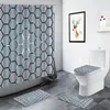 Douchegordijnen Geometrisch gordijnset Zwart wit grijs rood ontwerp Fashion mannen badkamer decor wc tapijt niet-slip tapijt toiletbedekking badmat