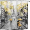 Duschgardiner gardin oljemålning Paris Europeiska stadslandskap Frankrike Eiffel Tower svart vitt och gult modernt par med krokar
