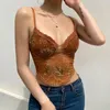 Women's Tanks Floral Camis Y2k Brown Crop Top Lace Frill Cute Corset Spaghetti Strap Sweats Harajuku Tee Women Beach Vests