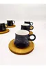 Tasses Saucers incroyables turcs grecs arabe café expresso tasse ensemble en marbre noir porcelaine 6 personne assiette en bambou
