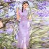 Sukienki imprezowe tradycyjne chińskie sukienki wieczorowe kobiety urocze seksowne cheongsam mujer vestidos qipao split fioletowy orientalna bajek ślubna