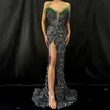 Runway -jurken Groene Sparkly Mermaid Prom -jurken lovertjes Veren Strapless High Spit Celebrity feest avondjurk elegante formele jurken