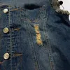 Veste en jean sans manches Hip Hop Mens Ripped Single Breasted Coat Blue Black Black Tops Waistcoat 240509