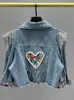 EWQ TASSEL RIVET Färgglad Diamond Denim Jacket Fashion Women Långärmad streetwear outwears jackor kappa sommar topp 240506