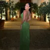 Dwuczęściowe sukienki zielone cekiny długie kobiety seksowne bezczelne sukienki wieczorowe wieczorowe sukienki letnie moda spaghetti wakacyjna plaża 2024 Q240511