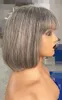 Серый боб прямые человеческие парики волос для чернокожих женщин HD соль и перцем