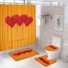 Douchegordijnen Valentijnsdag liefde rood harten gordijn set paar bruiloft cadeau badkamer huis niet-slip bad mat vloerkleed toiletomslag