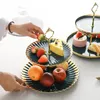 Decorative Plates Snack Tray Organizer Biscuit Candy Rack Display Stand Green Double-layer Fruit Plate Ceramic Living Room Cabinet