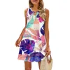 Casual Dresses Women's Summer Funny Printed Tank Sleeveless Dress Hollow Out Loose Slim-Type Beach Vestidos Femenino