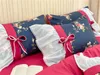 Ensembles de literie coquette de couette ensemble Red Little Girl Girl Korean Style Style Lace Bow Bed Sceau d'oreiller 4PCS Oversize