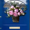 装飾的な花ピンクピオニーフラワーバスケットマザーデイリースパープルラベンダー人工ブルードアハングトートフォールグラス