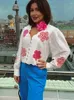 Blouses pour femmes Elegant Flower Print Blouse Femme V-Neck Lace Up Long Single Pinted Lady Top 2024 Spring Summer Sweet Female Shirt