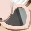 Miroirs compacts 1 miroir compact en cuir en cuir en cuir avec mignon de maquillage mignon en forme de cœur rotation ultra-mince et miroir de beauté incassable D240510