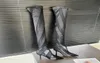 Mugler 100mm twotone jersey mesh sock thigh boots pull on Elastic pointtoe stiletto Heels knitted overkneehigh boot women luxu6786257