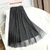 Skirts Women's Tulle Plain Pleated Skirt Fashion Black Midi High Waist Ladies 3 Layers Style Stylish Q102