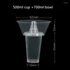 Disposable Cups Straws 25pcs Net Red Milk Tea Pot Cup Fruit Tray Steak Drink Juice Snack 500ml 700ml Packaging Clear Plastic