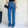 Jeans pour femmes larges droite salopette de jambe femme haute taille pantalon denim bleu automne feme