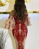 Runway -jurken Nieuwe sexy holle schouderstreep vergulde half mouwen avondjurk voor vrouwen