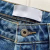 Projektantki dżinsów przybysze ulicę wysokiej talii wydrążona plaster haftowana dekoracja swobodna niebieska proste dżinsowe spodnie