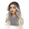 Women's medium length curly hair set Granny grey gradient long hair wig set