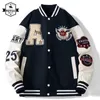 MENS Spring Fall Varsity Jackets broderi Korean Fashion Loose Baseball Uniform Par Blue Retro Leather Sleeve Bomber Coats 240511