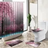 Duschvorhänge verträumte rosa Kirschblüten Schwan Vorhang Set Waldbaum Landdekoration Bad Matte Toilettenabdeckung Flanell Badezimmer Teppich