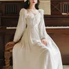 Casual Dresses Women Autumn And Winter Women's Bow Square Collar Long Sleeve Dress White Vestido De Mujer