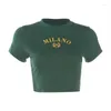 T-shirts pour femmes y2k lettre de broderie d'impression de point d'impression verte 90s tops crop