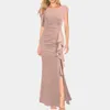 Abiti casual Ruffle Edge Cocktail Party Dress Long Dress da donna Summer O-Neck Solid Bodycon Maxi Elegante Ospite di nozze magre