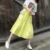 Röcke Marke gute Qualität Baumwollwäsche Autunm plissierte lange Maxi Plus Size Summer School Gelb Weiß