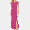 Casual Dresses Ruffle Edge Split Cocktail Party Long Dress Women's Summer O-Neck Solid Bodycon Maxi Elegant Skinny Wedding Guest