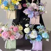Geschenkwikkel draagbare kraftpapier bloemist bloemboeket wikkelbox met handgreep bruiloft feestverpakking tas snoep cake opslag handtas