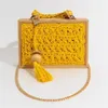 Sacs de rangement Fashion Boîte en bois Boîte de paille Paille en osier Woven Woven Sacs Luxury Chains Houdder Bodage Crossbody Summer Beach Sac