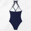 Swimwear féminin dames verts pour l'été 2024 maillot de bain une pièce Femme Couleur solide Blue Gauze Bikini Sexe