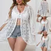 Artı boyutu kadın hırka seksi seethrough dantel gömlek kayışları düzensiz bluz tatil gündelik plaj ceketi büyük kadın 240508