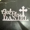 Décoration de fête personnalisée God Bless Table Cross Sign Nom Personnalisé Baptême blanc Baptême Gift
