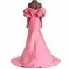 Vintage Long Pink Taffeta aftonklänningar med korta puffhylsor sjöjungfru ärmlöst sveptåg formella tillfällen promfest klänningar