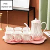 مجموعات Taupware Pearl Ceramic Teapot Teapot Set Drinkware Home Stripes الكلاسيكية الوردي الأزرق الخفيف الفاخر
