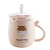 Mugs 450ML Cute Hamster Mug Creative Cartoon Ceramic Japanese Coffee Milk Breakfast Cup With Cover Spoon Korean Girl Tea