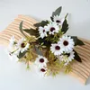 Fleurs décoratives chrysanthemums simulés avec 18 têtes orange petites marguerites tissu de soie bouquet de fleurs artificielles