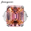 Cluster Rings PANSYSEN 925 Sterling Silver 15CT Asscher Cut Orange Pink Padparadscha Gemstone Ring Weeding Fine Jewelry