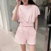 two piece set women designer awang summer new 3D embossed letter edging t shirt women high waisted short top elastic waist shorts