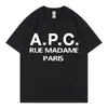 Camisetas masculinas de verão masculino masculino camisetas de grandes dimensões APC Print Hip Hop Camisa de manga curta Camisa de estilo coreano Tops Tops Tee