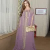 Elegante Marokkaanse Kaftan Formele avondjurken Cape Sleeve Bead 2022 Gold Borduurwerk Lace Appliques Arabische Moslimvrouwen Lange prom -jurken 219T