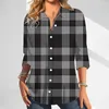 Chemises de chemisiers pour femmes Vintage Shirts Black Check Imprimée bouton de manche longue ajustement 2024 Vêtements féminins d'été 5xl