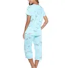 Women's Two Piece Pants Women Silky Pajamas Print Set With V Neck Wide Leg 2 Mother Grandmother Sleepwear For