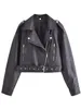 Damesleer 2024 Leervrouw Faux Jacket Chic Vintage Korte revers Zipper riem Biker Coats Fashion Streetwear Mujer